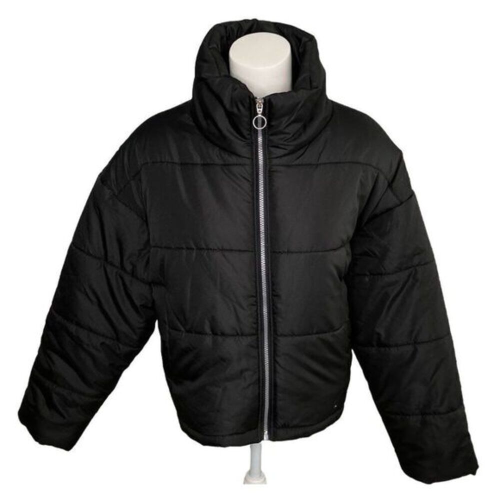 Celebrity Pink Puffer Coat Womens XL Black Cropped Pockets Lined Zipper NEW